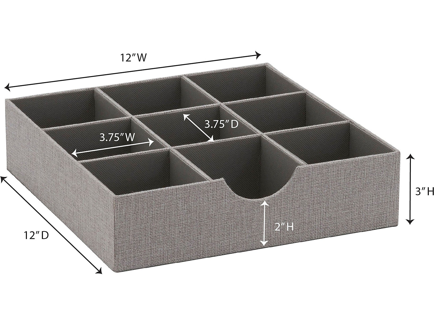 Household Essentials 9-Compartment Cardboard/Polyester Drawer Organizer, Gray