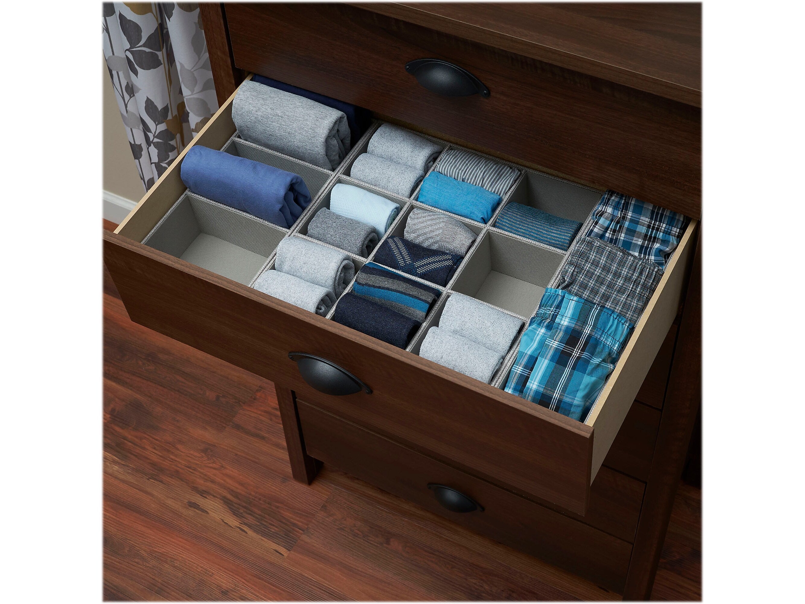 Household Essentials 9-Compartment Cardboard/Polyester Drawer Organizer, Gray