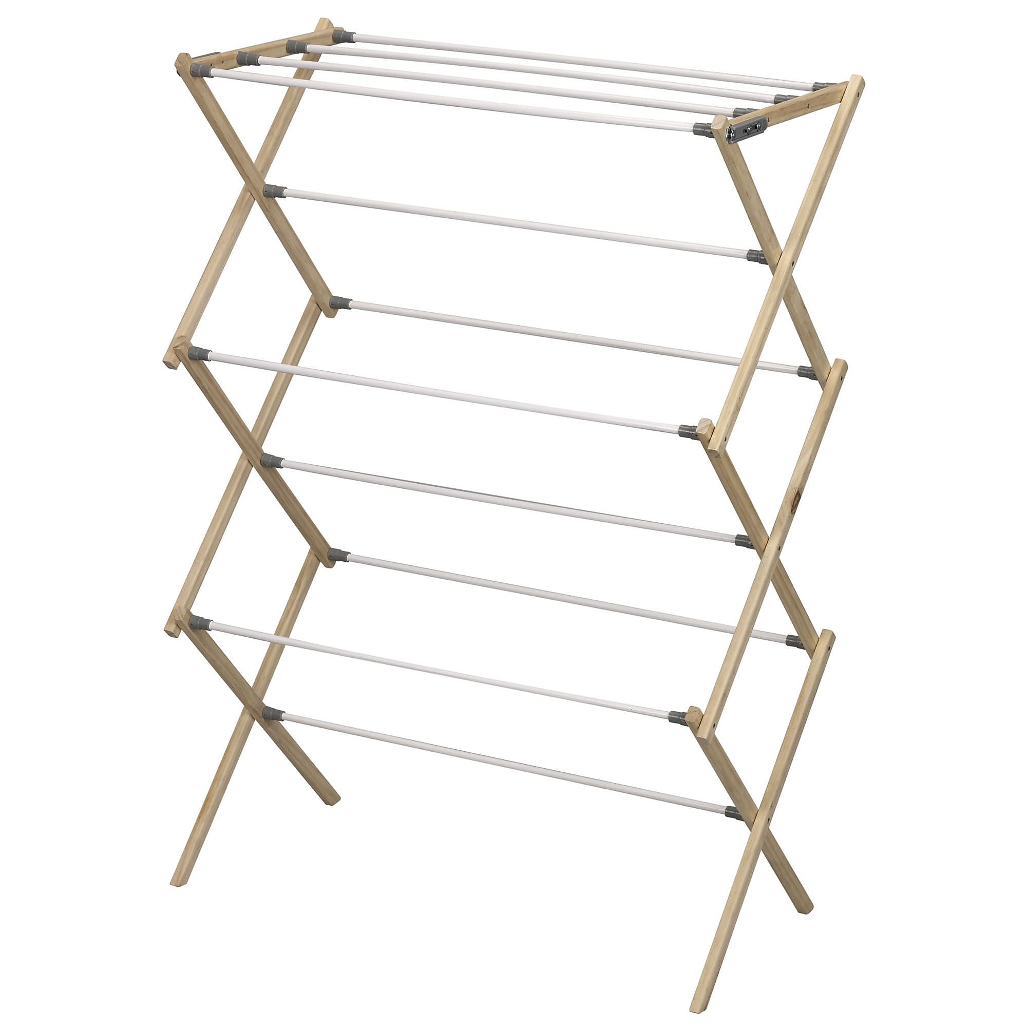 Household Essentials Expandable Wood Drying Rack, Brown/White