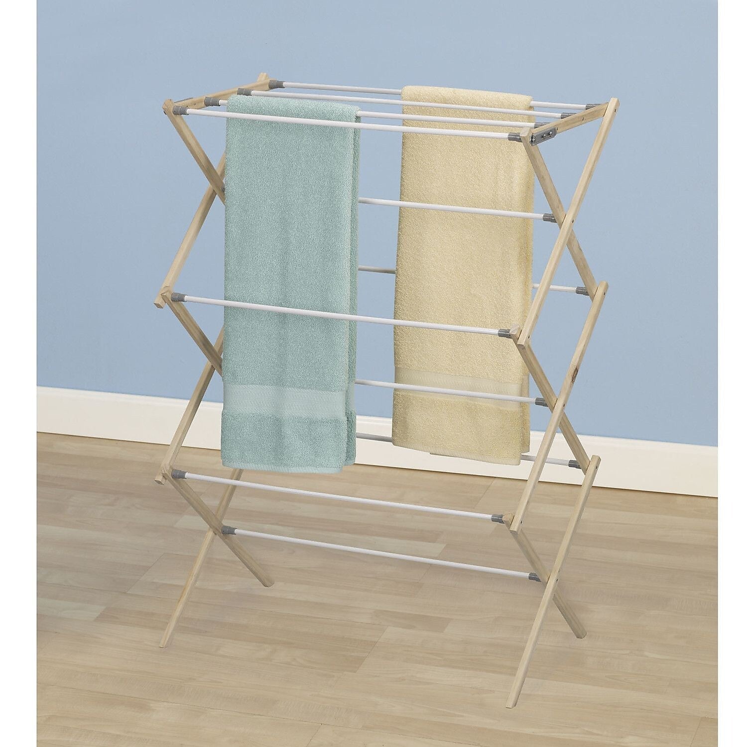 Household Essentials Expandable Wood Drying Rack, Brown/White