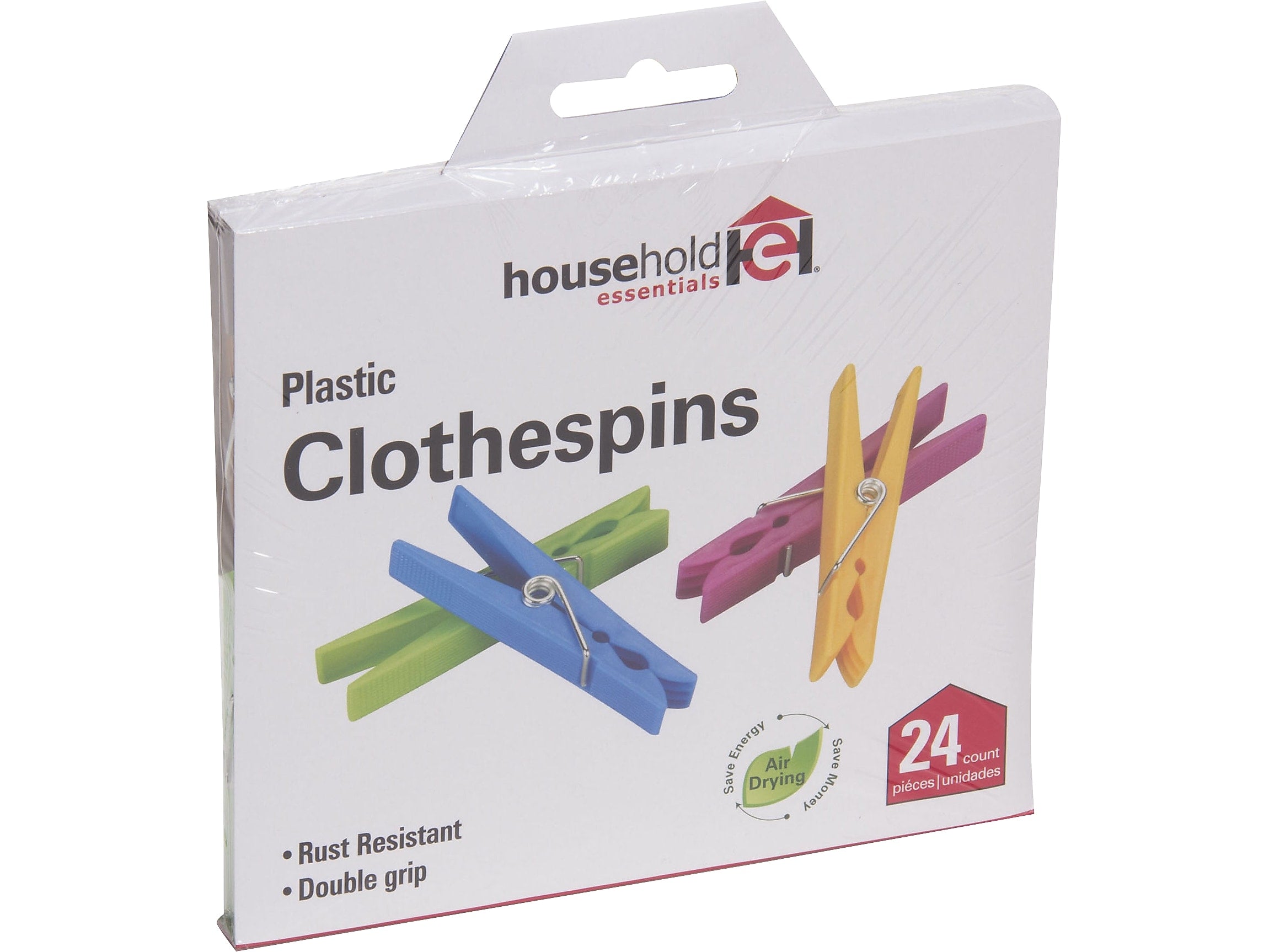 Household Essentials Plastic Clothespins, Assorted Colors, 24-Count