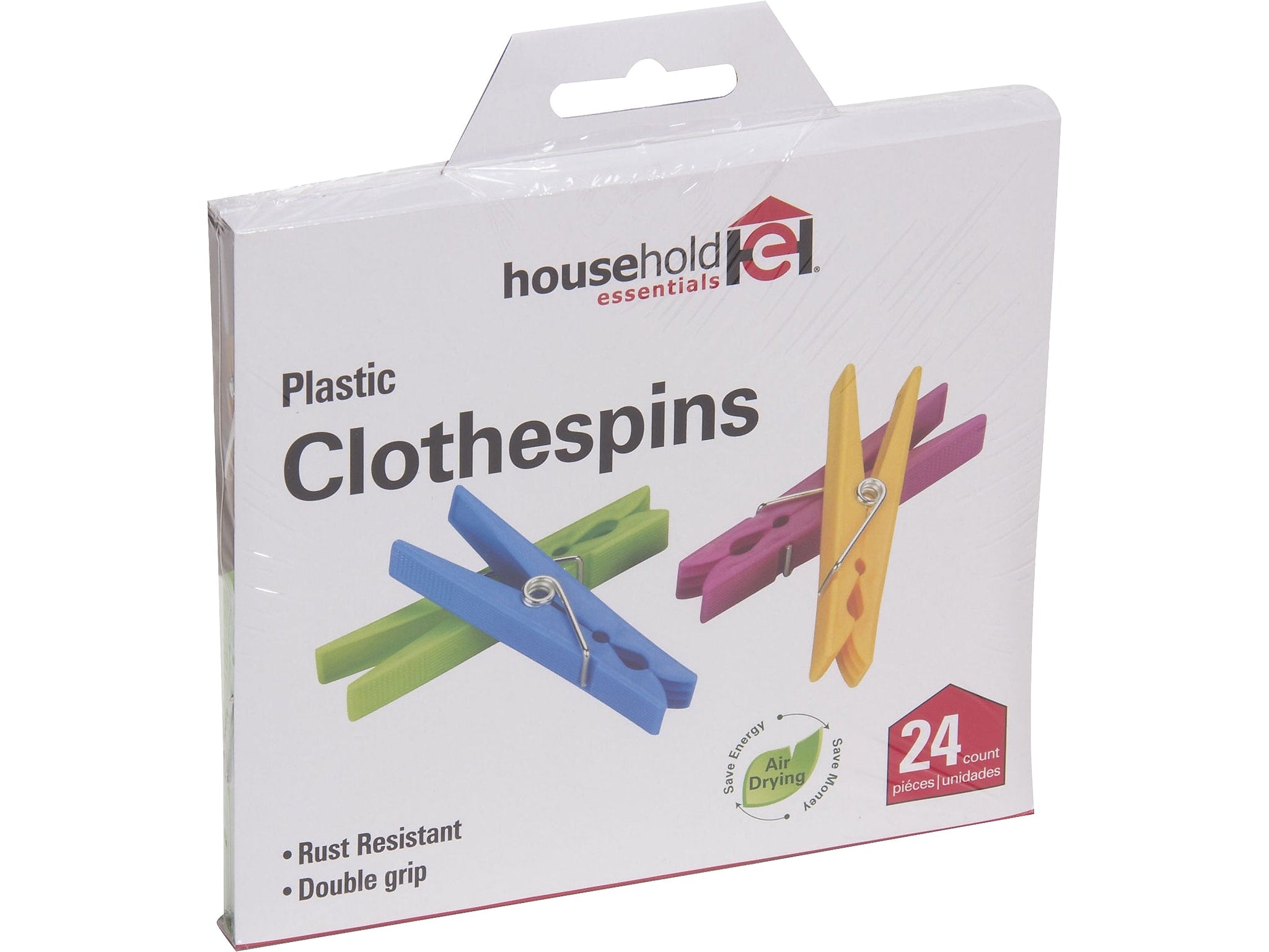 Household Essentials Plastic Clothespins, Assorted Colors, 24-Count
