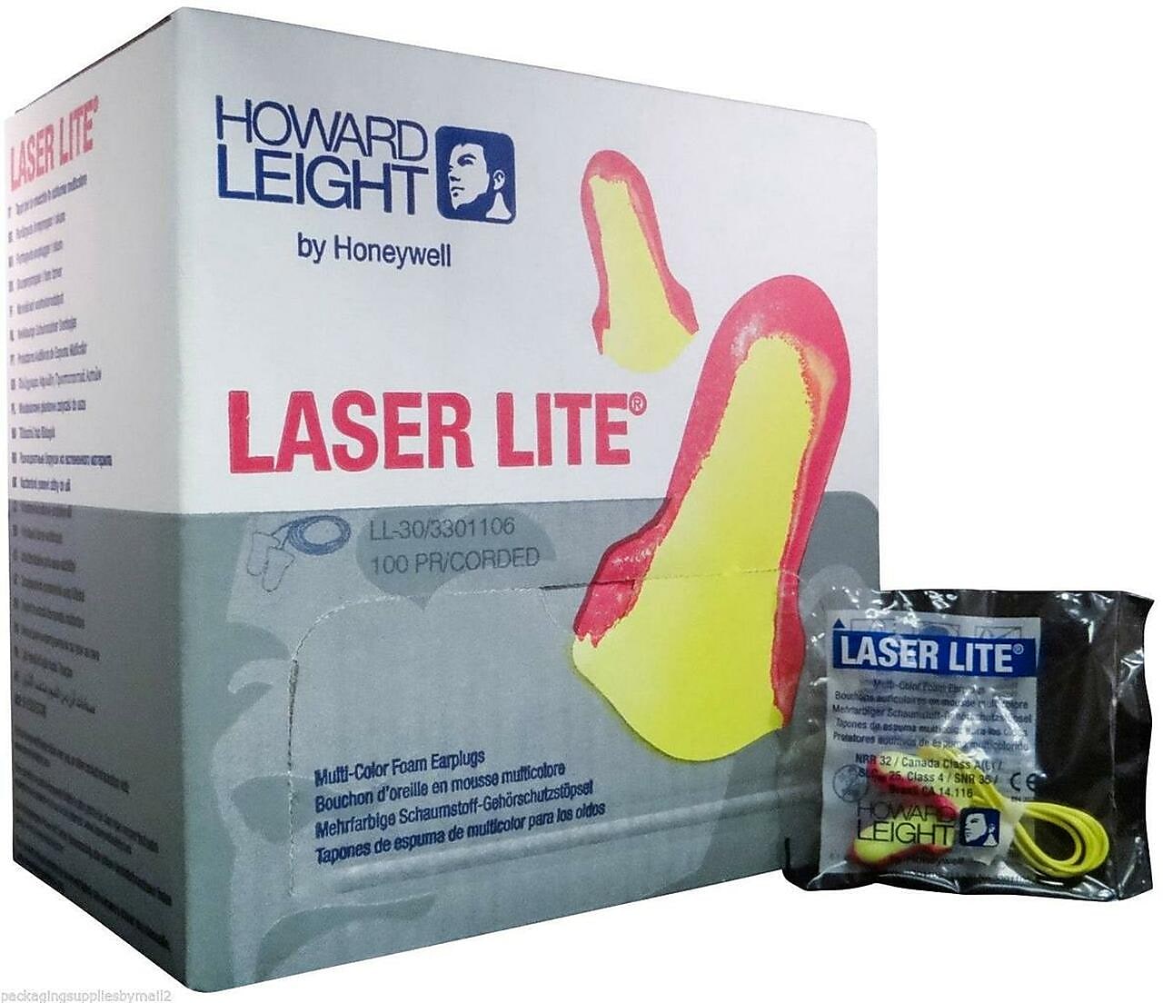 Howard Leight Laser Lite Corded Earplugs, Magenta/Yellow, 100/Box