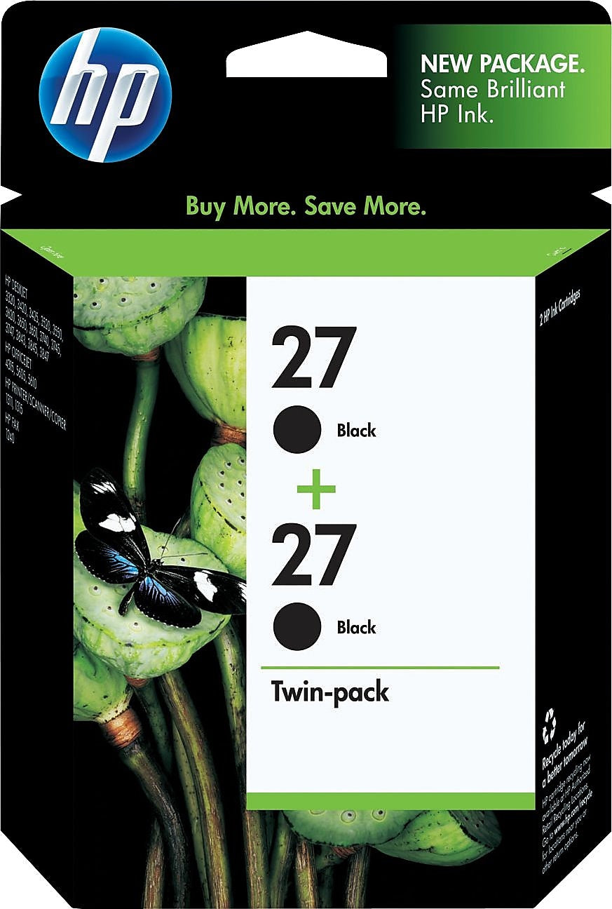 HP 27 Black Standard Yield Ink Cartridge, 2/Pack