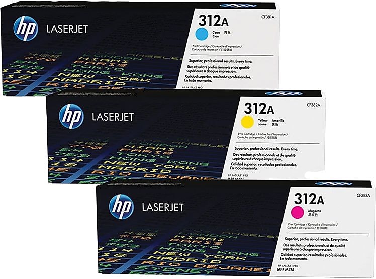 HP 312A Cyan/Magenta/Yellow Standard Yield Toner Cartridge, 3/Pack