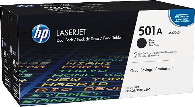 HP 501A Black Standard Yield Toner Cartridge, 2/Pack