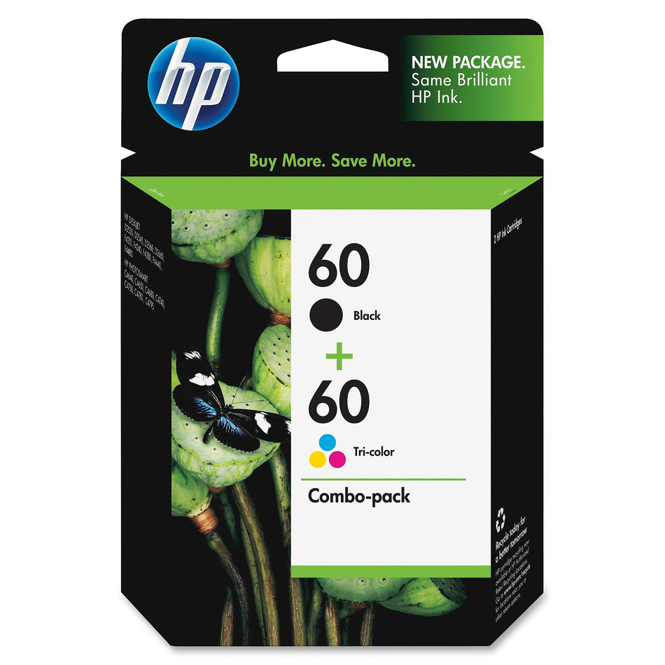 HP 60 Black/Tri-Color Standard Yield Ink Cartridge, 2/Pack