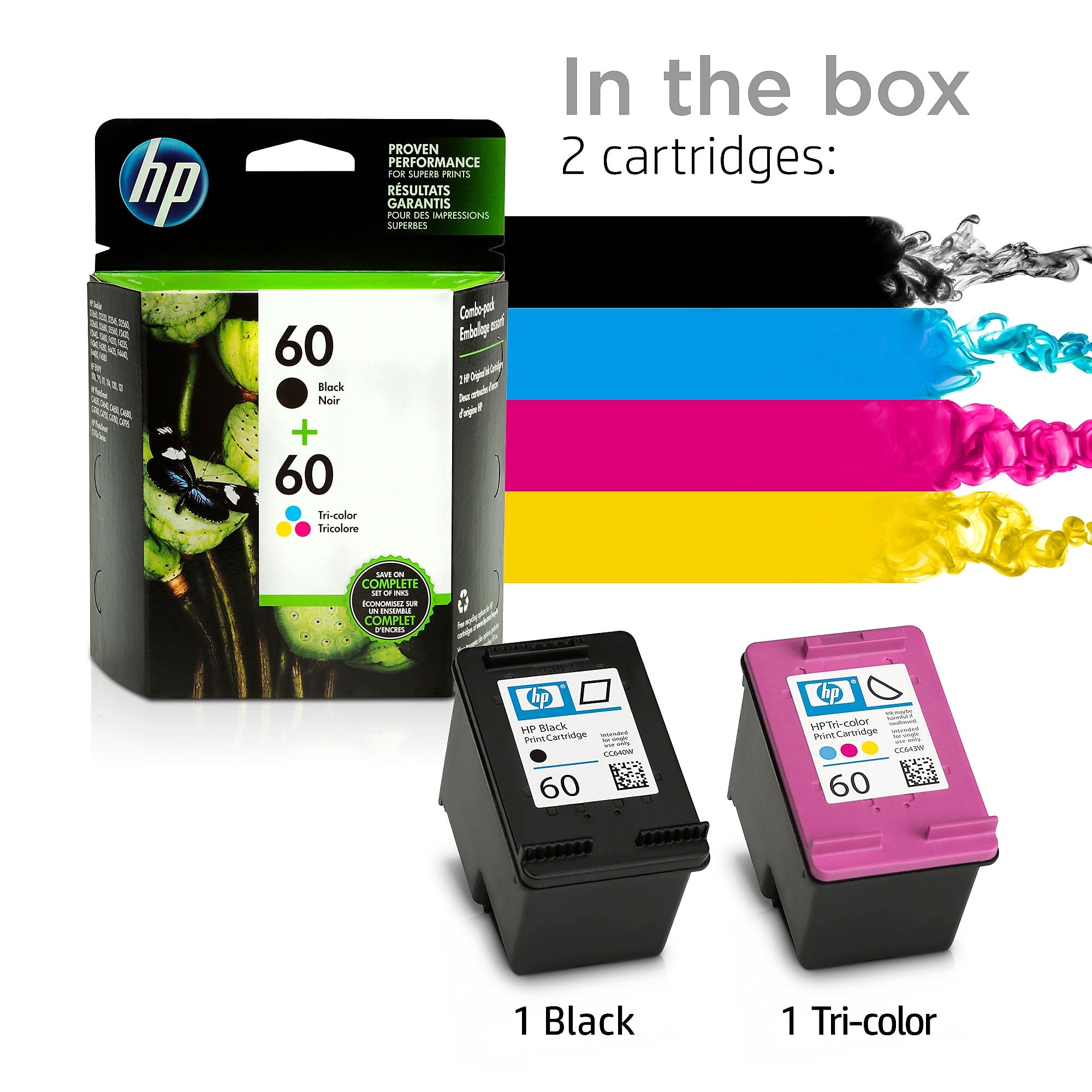 HP 60 Black/Tri-Color Standard Yield Ink Cartridge, 2/Pack