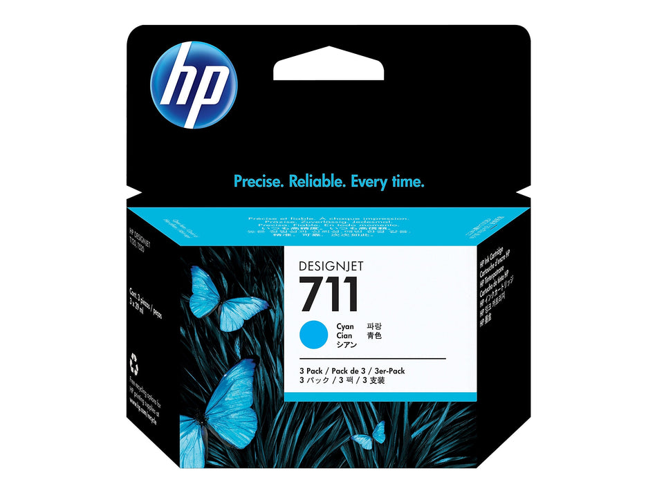 HP 711 Cyan Standard Yield Ink Cartridge, 3/Pack