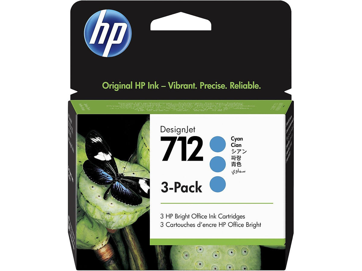 HP 712 Cyan Standard Yield Ink Cartridge, 3/Pack