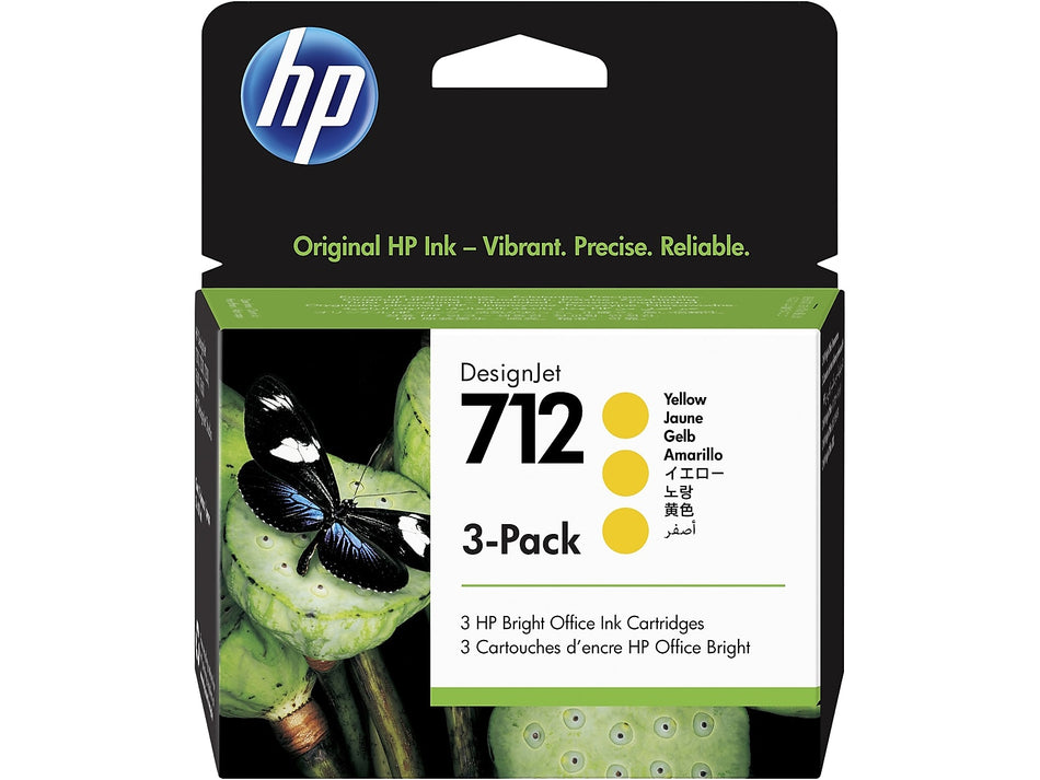 HP 712 Yellow Standard Yield Ink Cartridge, 3/Pack