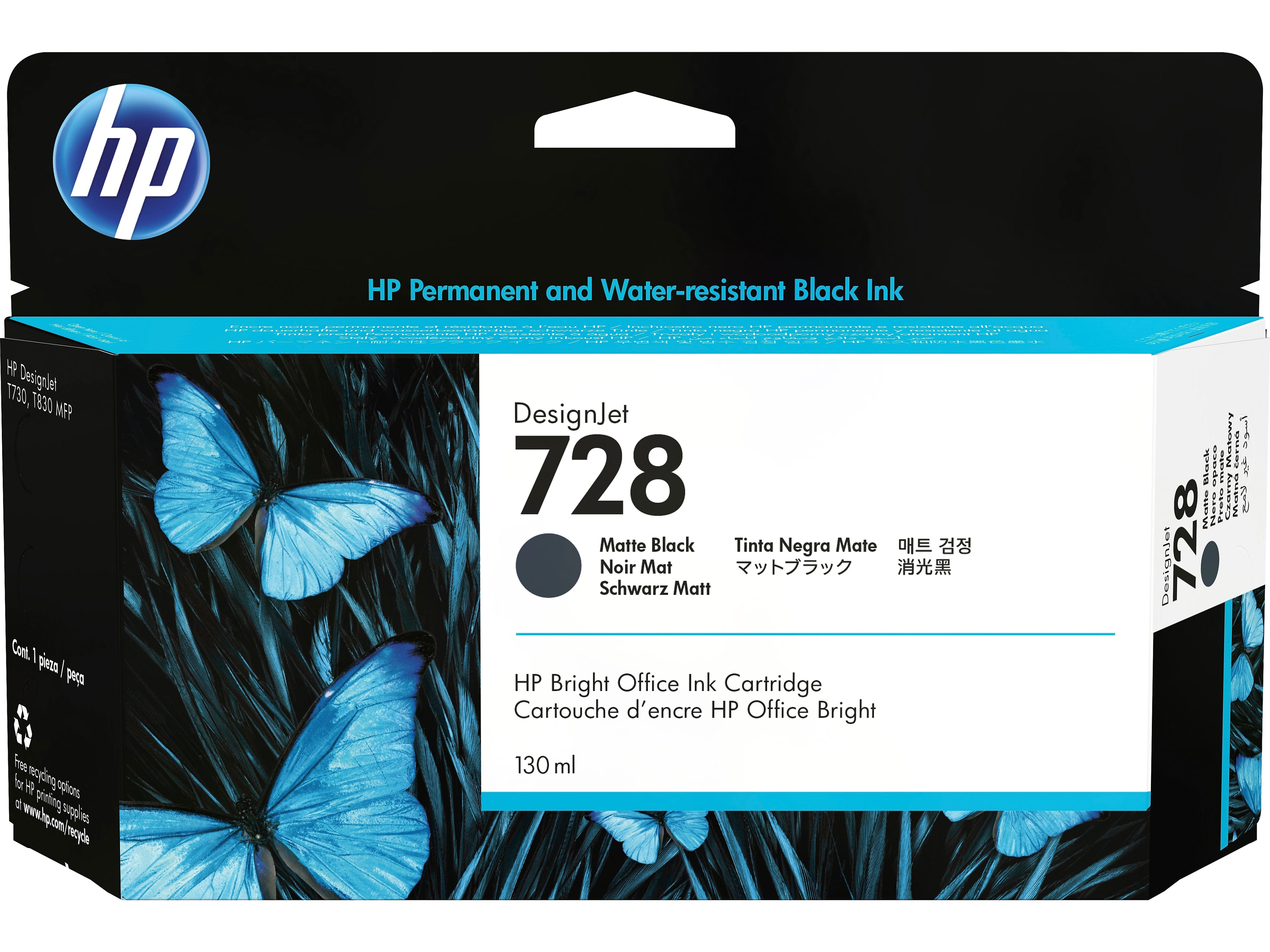 HP 728 Black Matte Standard Yield Ink Cartridge