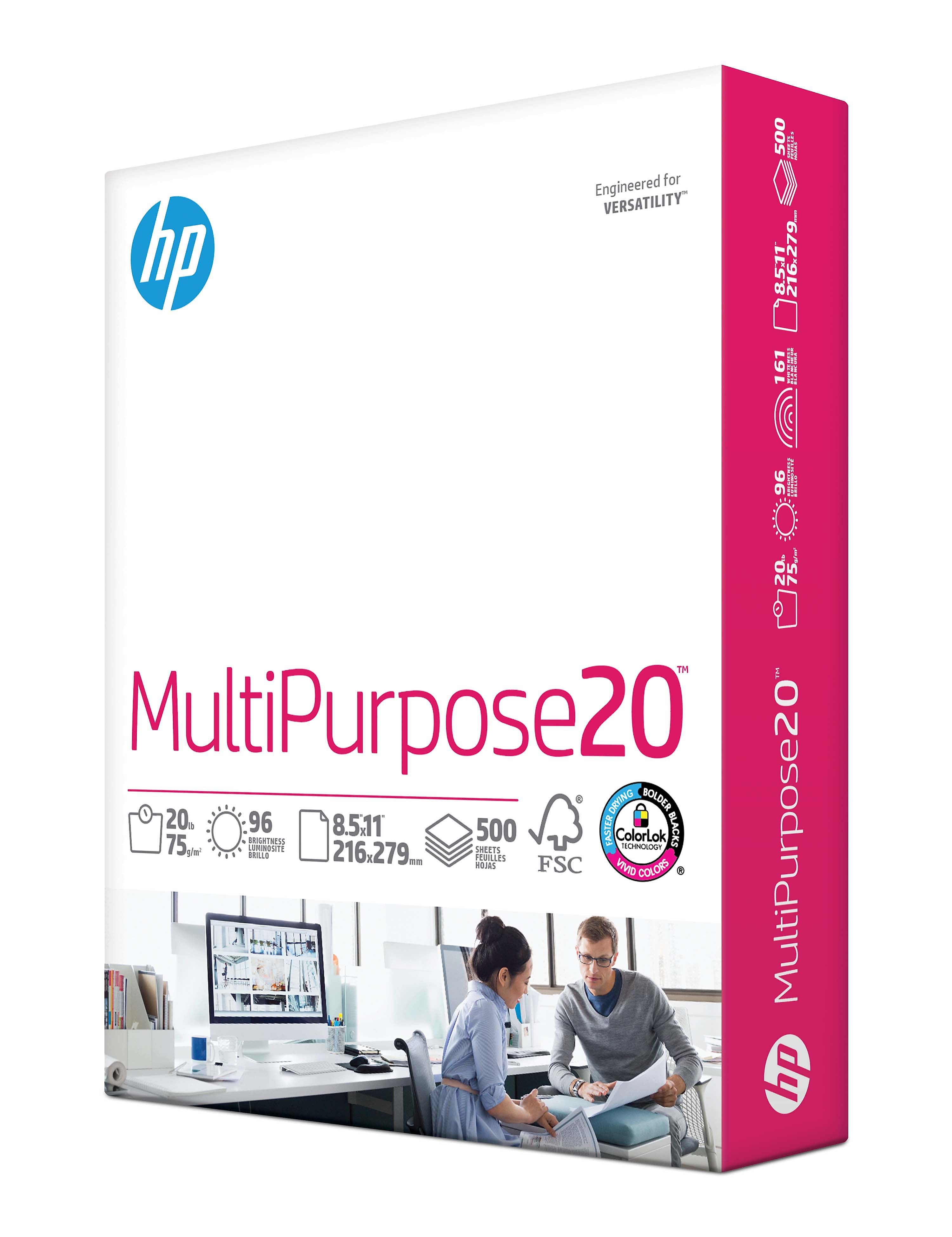 HP 8.5" x 11" Multipurpose Paper, 20 lbs., 96 Brightness, 500 Sheets/Ream