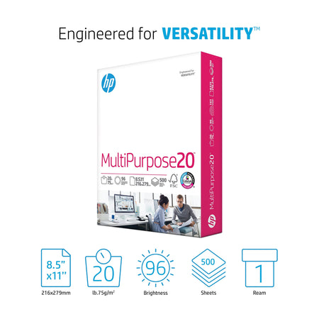 HP 8.5" x 11" Multipurpose Paper, 20 lbs., 96 Brightness, 500 Sheets/Ream