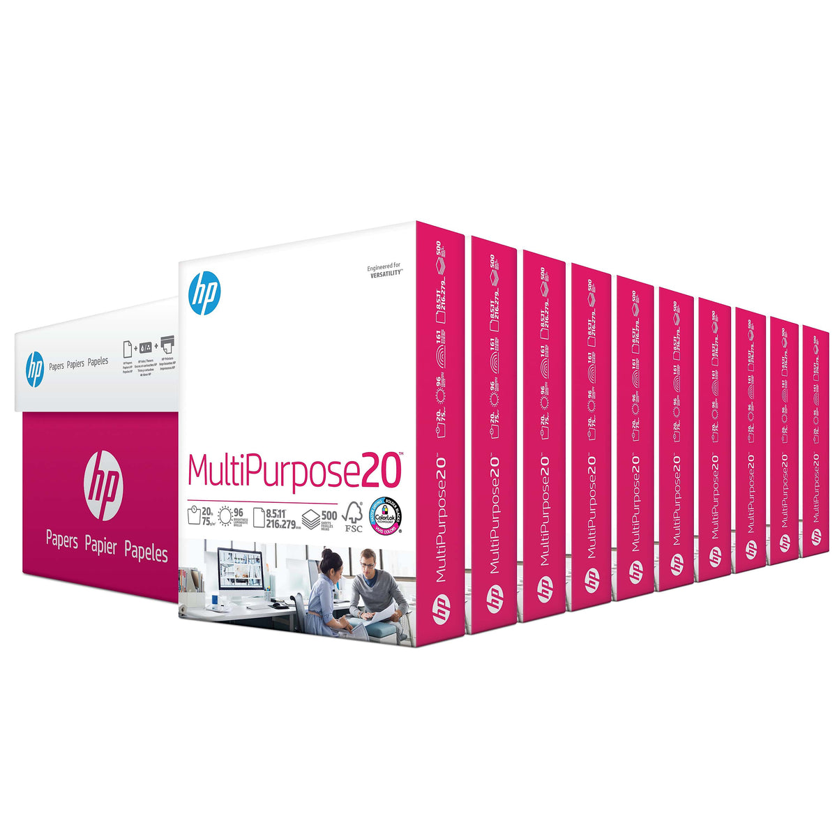 HP 8.5" x 11" Multipurpose Paper, 20 lbs., 96 Brightness, 5000 Sheets/Carton