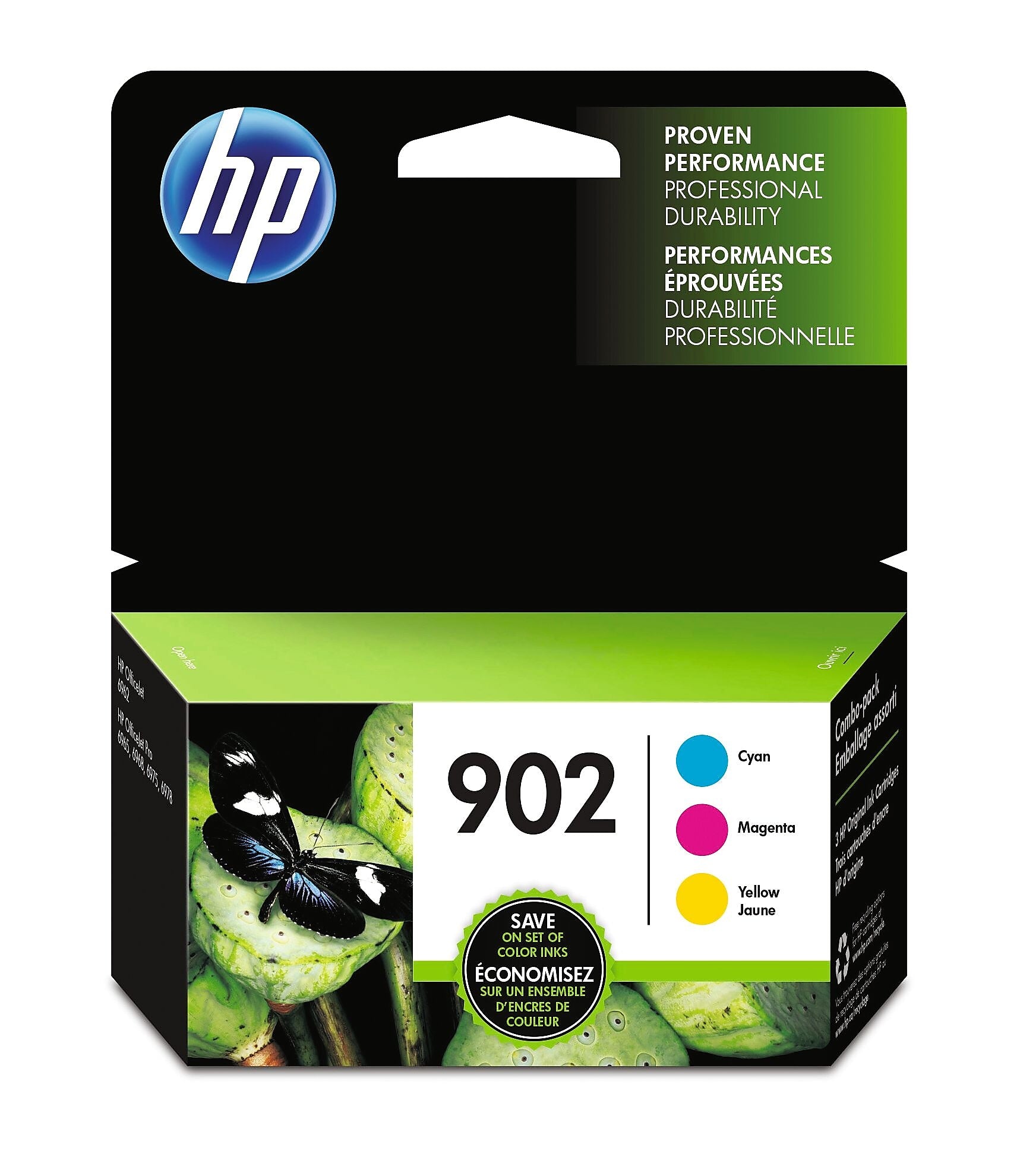 HP 902 Cyan/Magenta/Yellow Standard Yield Ink Cartridge, 3/Pack , print up to 315 pages