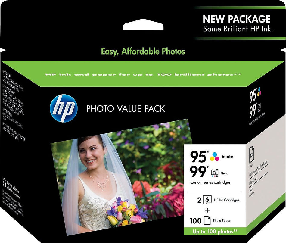 HP 95/99 Photo Black/Tri-Color Standard Yield Ink Cartridge, 2/Pack