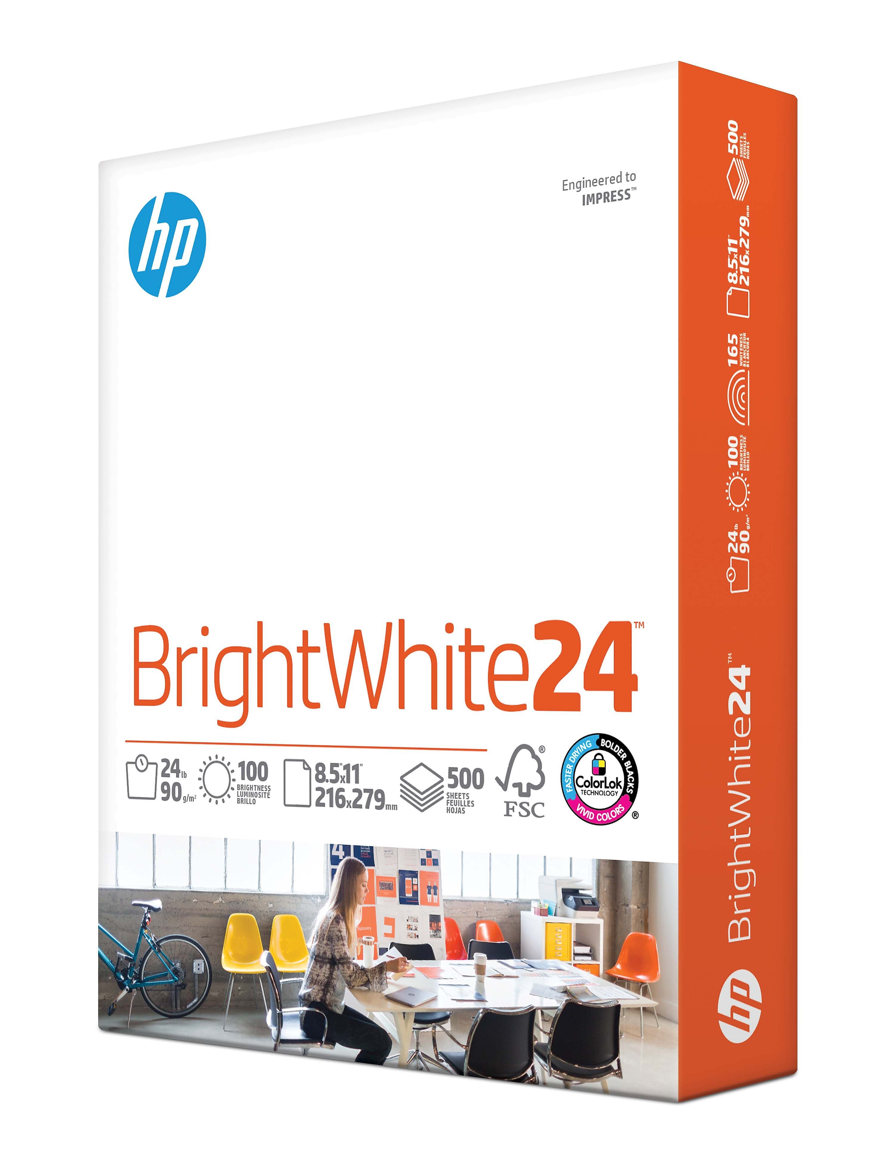 HP BrightWhite24 8.5" x 11" Inkjet Paper, 24 lbs., 100 Brightness, 500 Sheets/Ream