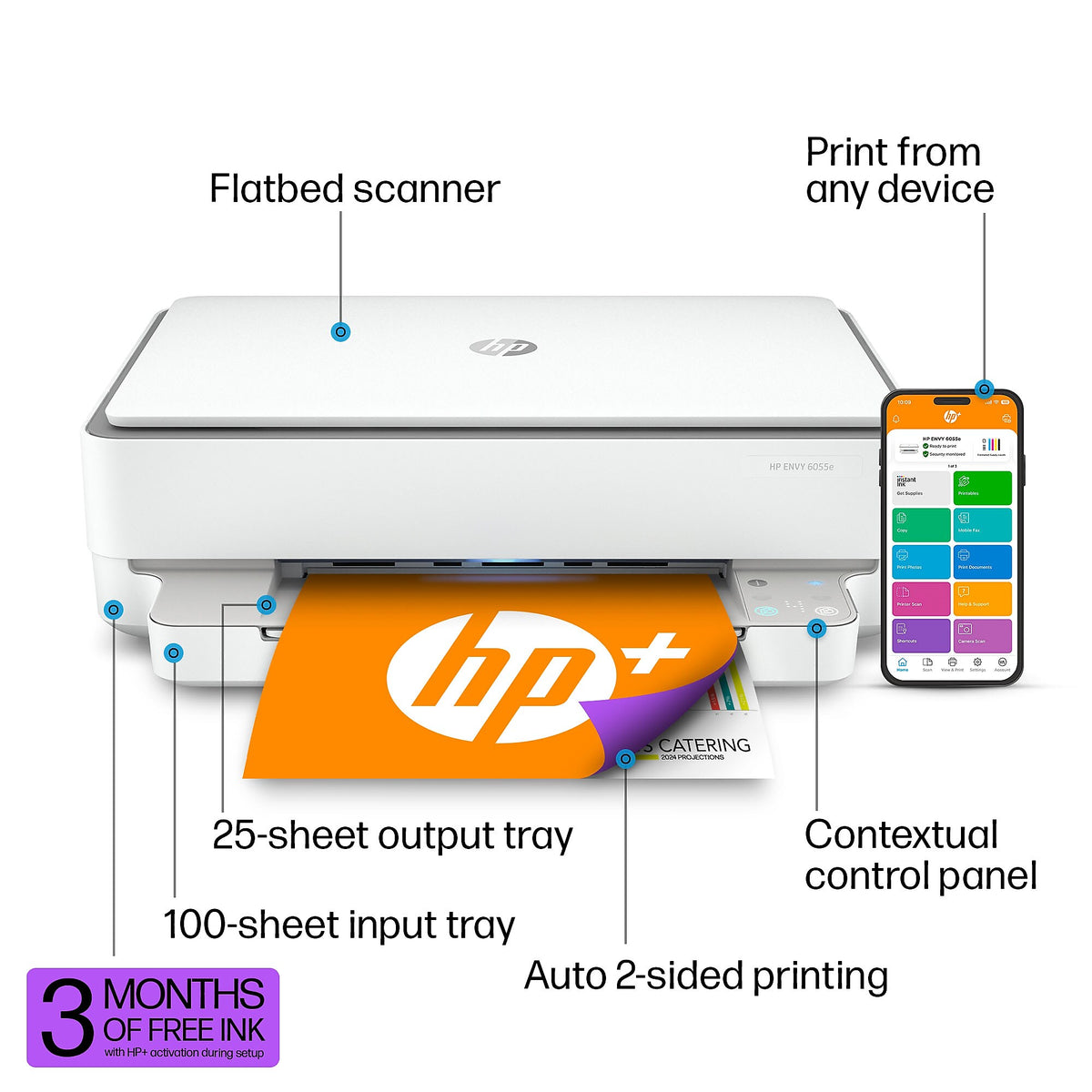 HP ENVY 6055e Wireless All-in-One Color Printer, Scan, Copy, Best for Home, 3 Months of Free Ink with HP+