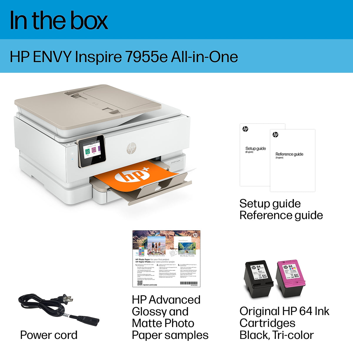 HP ENVY Inspire 7955e Wireless All-in-One Color Photo Printer, Scan, Copy, Best for Home, 3 Months of Free Ink with HP+