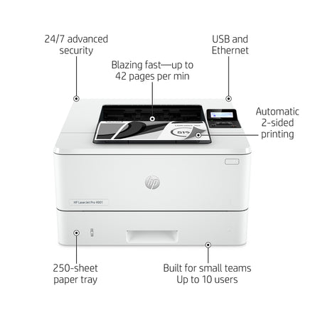 HP LaserJet Pro 4001dn Laser Printer, Easy Setup, Mobile Print, Advanced Security, Best for Office, Ethernet Only