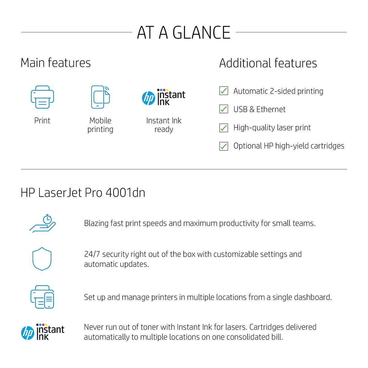 HP LaserJet Pro 4001dn Laser Printer, Easy Setup, Mobile Print, Advanced Security, Best for Office, Ethernet Only