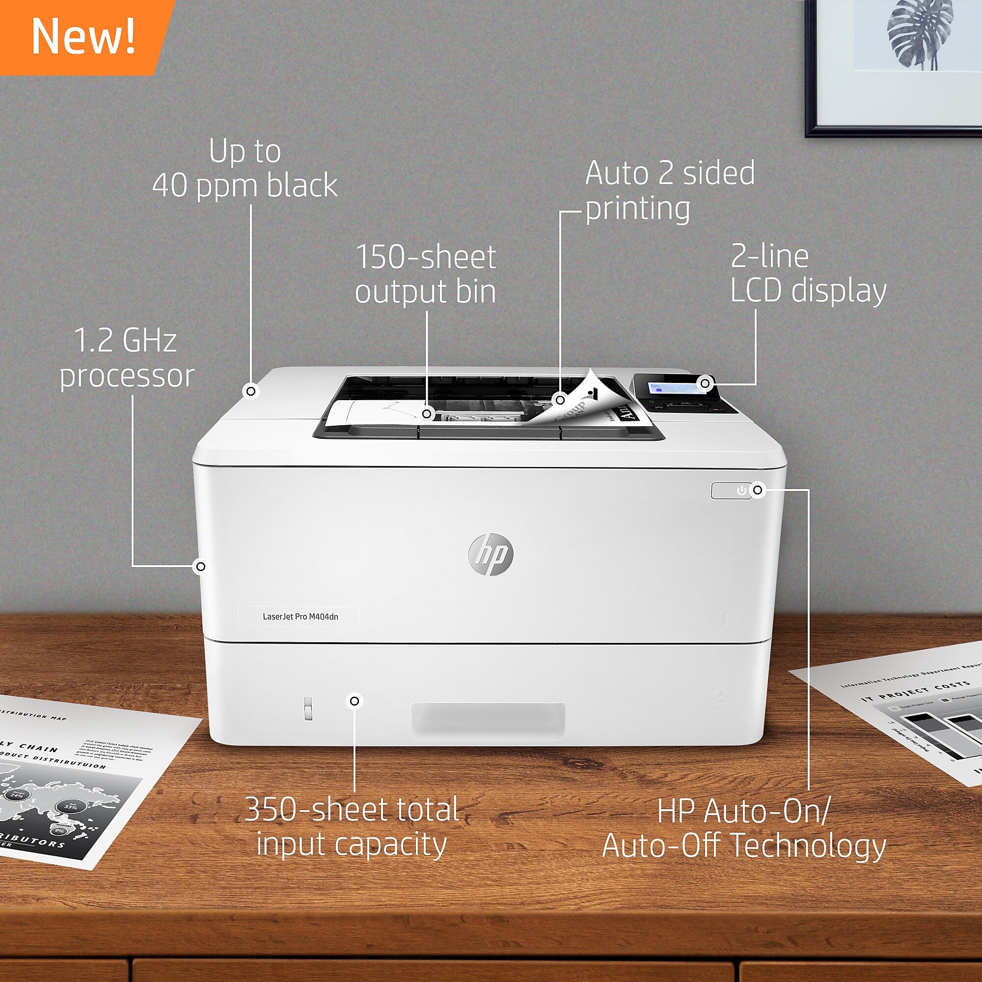 HP LaserJet Pro M404dn Network Monochrome Laser Printer with Duplexing