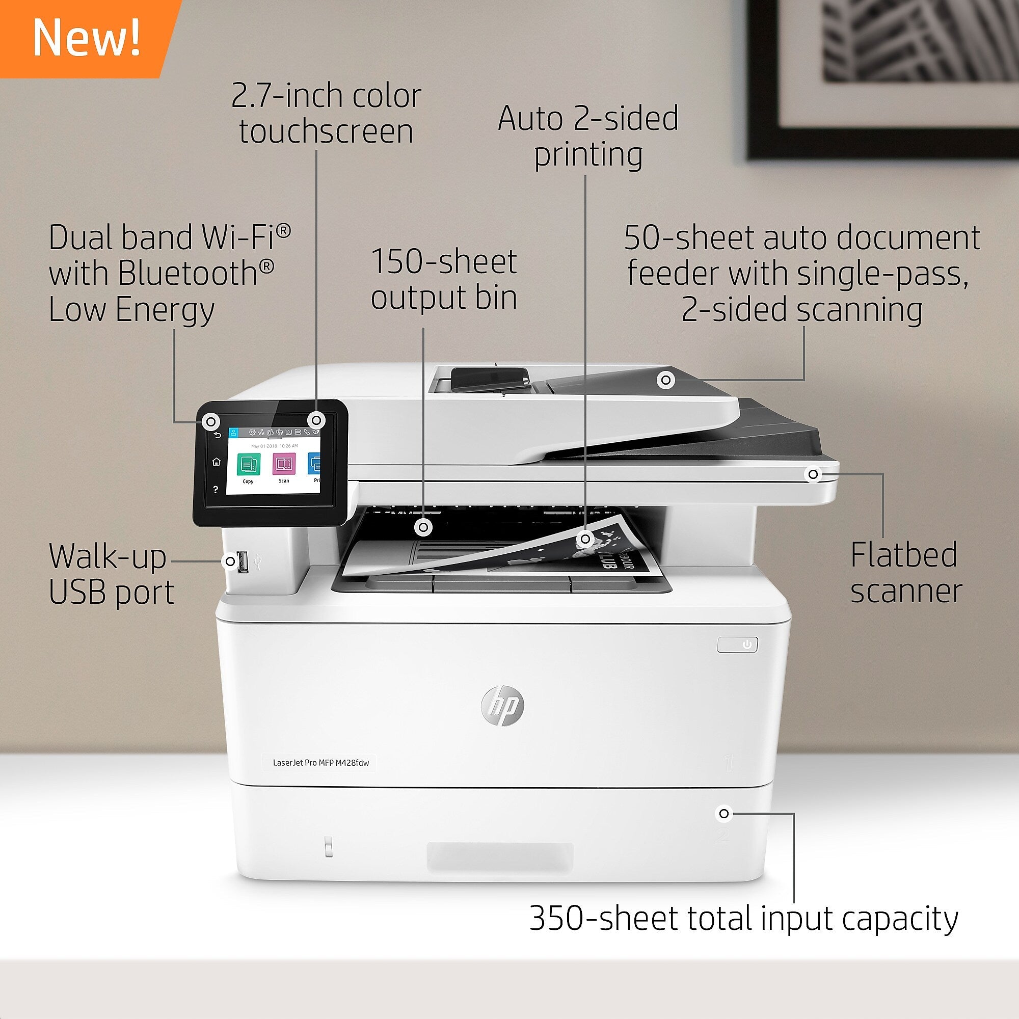 HP LaserJet Pro M428fdw Wireless Monochrome Laser Multifunction Printer with Duplexing