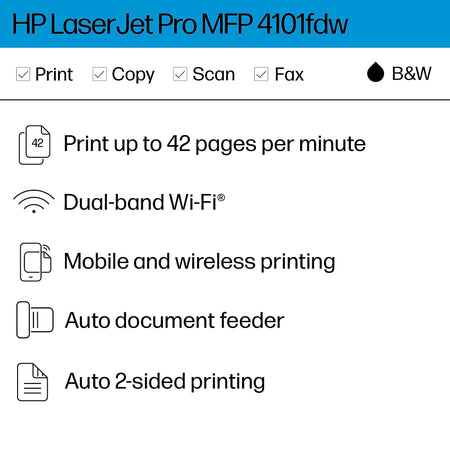 HP LaserJet Pro MFP 4101fdw Wireless All-in-One Printer, Scan, Copy, Fax, Fast Speeds, Secure, Best for Small Teams