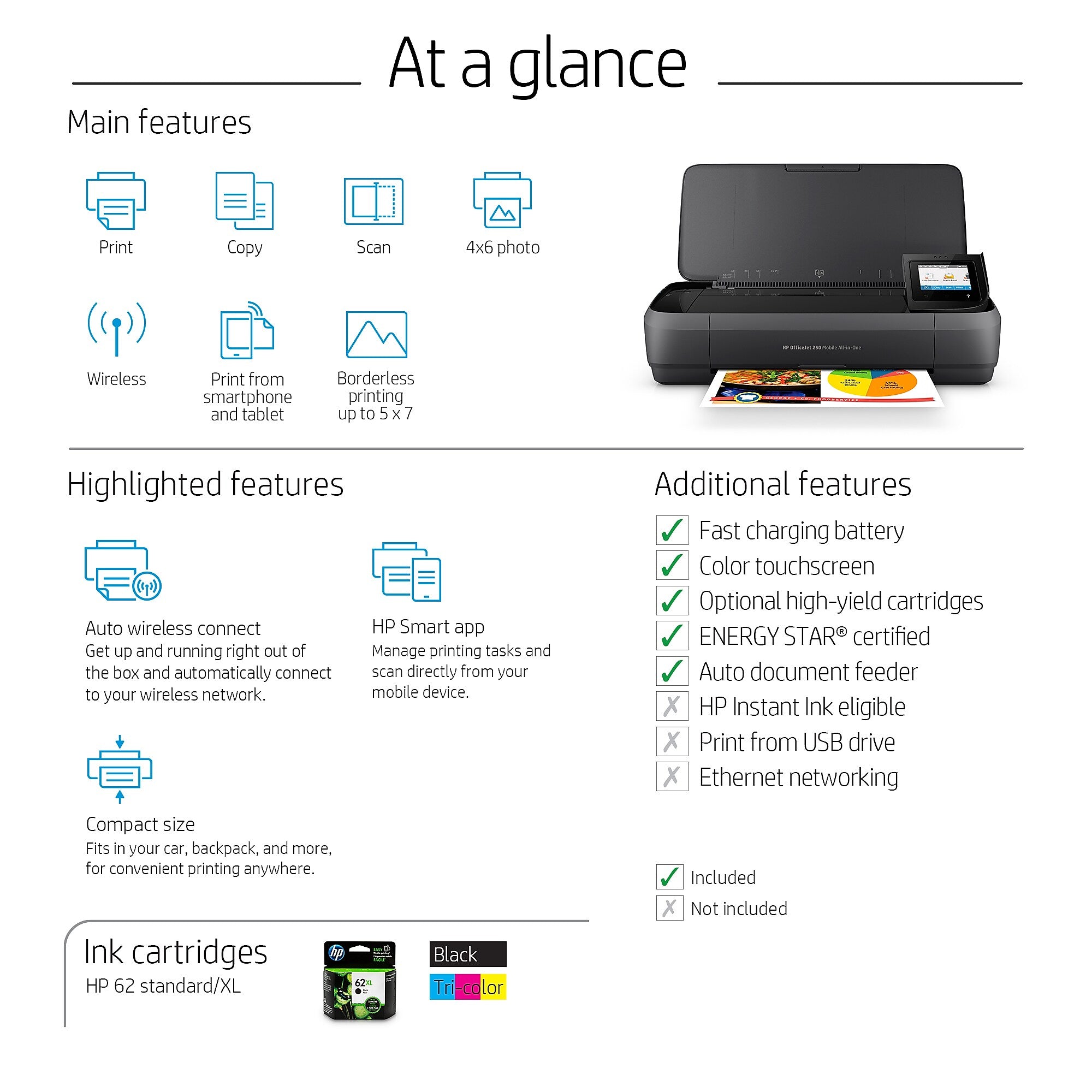 HP OfficeJet 250 Color Inkjet All-In-One Mobile Printer