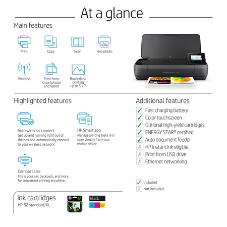 HP OfficeJet 250 Color Inkjet All-In-One Mobile Printer