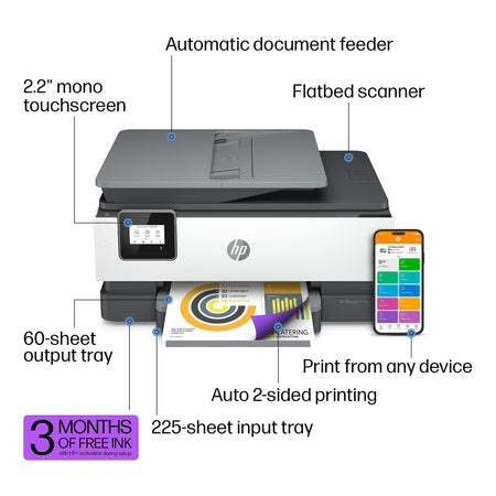 HP OfficeJet 8015e Wireless Color All-in-One Printer with 3 months of ink included