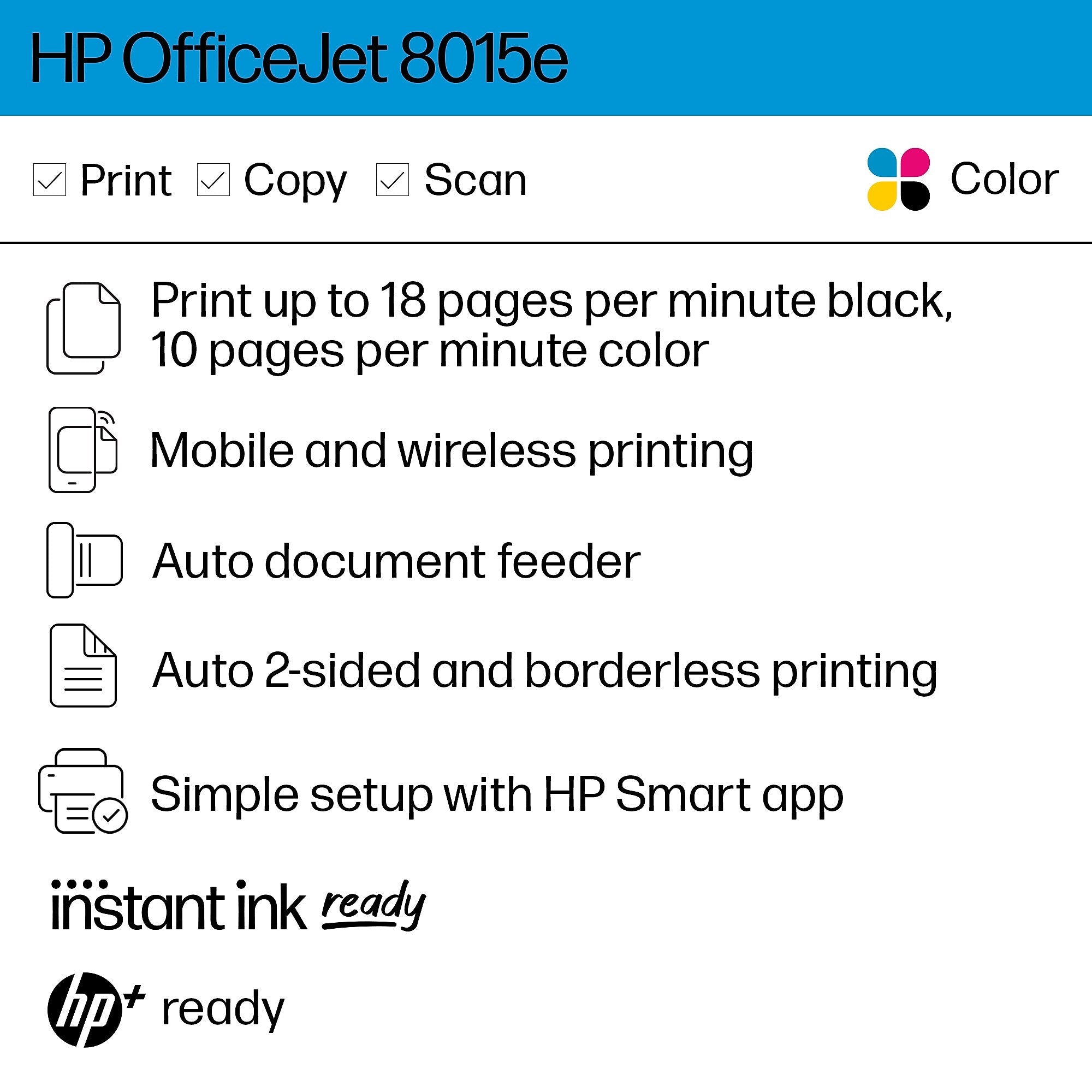 HP OfficeJet 8015e Wireless Color All-in-One Printer with 3 months of ink included