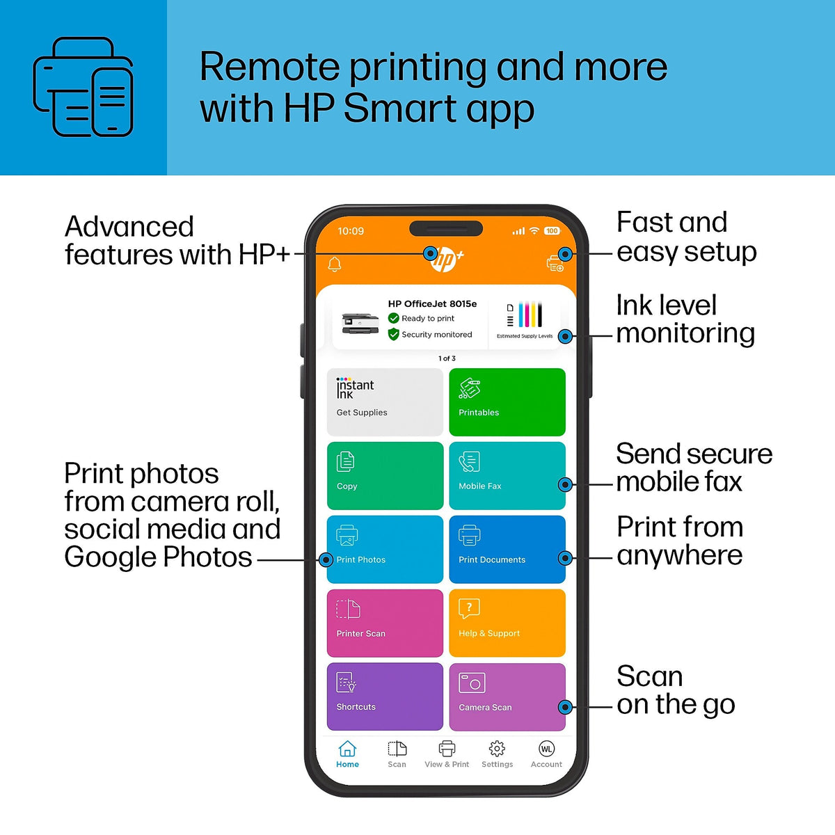 HP OfficeJet 8015e Wireless Color All-in-One Printer with 3 months of ink included