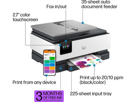 HP OfficeJet Pro 8135e Wireless All-in-One Color Inkjet Printer Scanner Copier, Best for Home Office, 3 months FREE INK