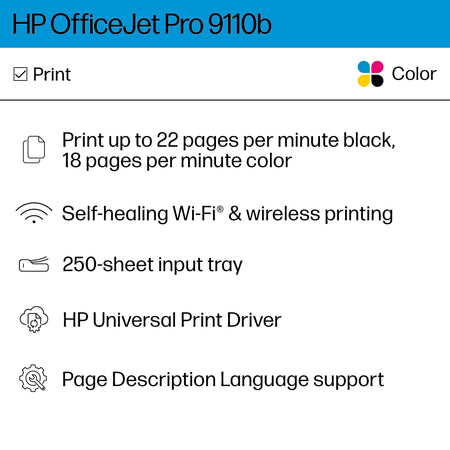 HP OfficeJet Pro 9110b Wireless Color Inkjet Printer, Best for Office