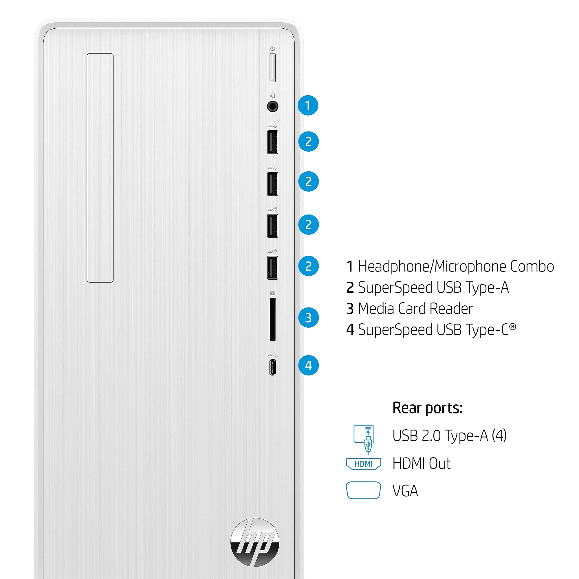 HP Pavilion TP01-3006 Desktop Computer, Intel Core i7-12700, 12GB Memory, 256GB SSD