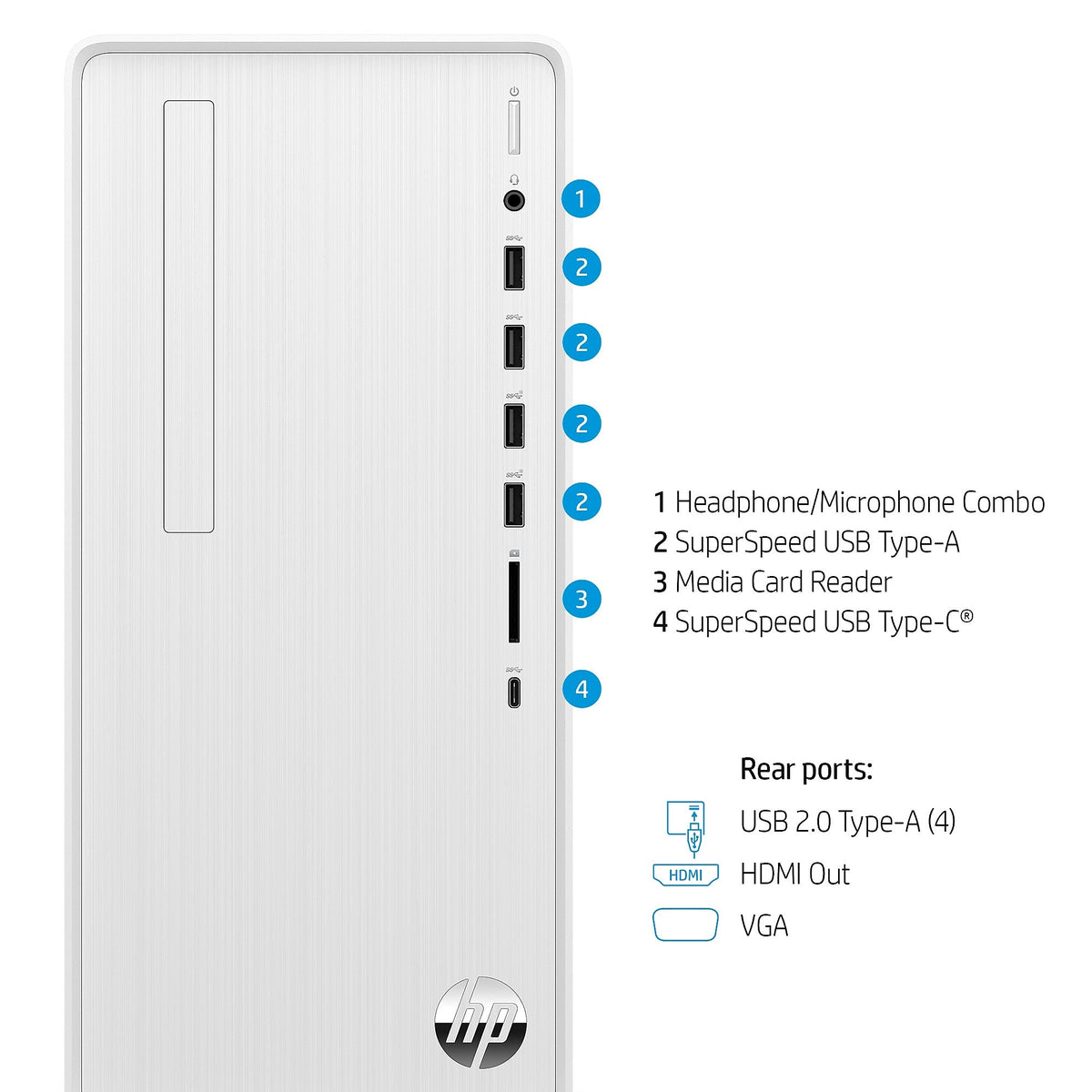 HP Pavilion TP01-3006 Desktop Computer, Intel Core i7-12700, 12GB Memory, 256GB SSD