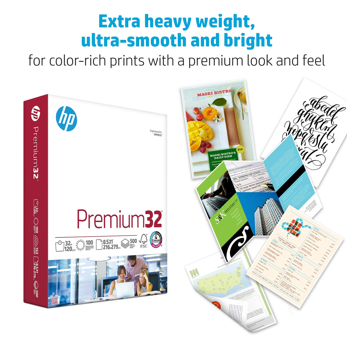 HP Premium32 8.5" x 11" Multipurpose Paper, 32 lbs., 100 Brightness, 500 Sheets/Ream