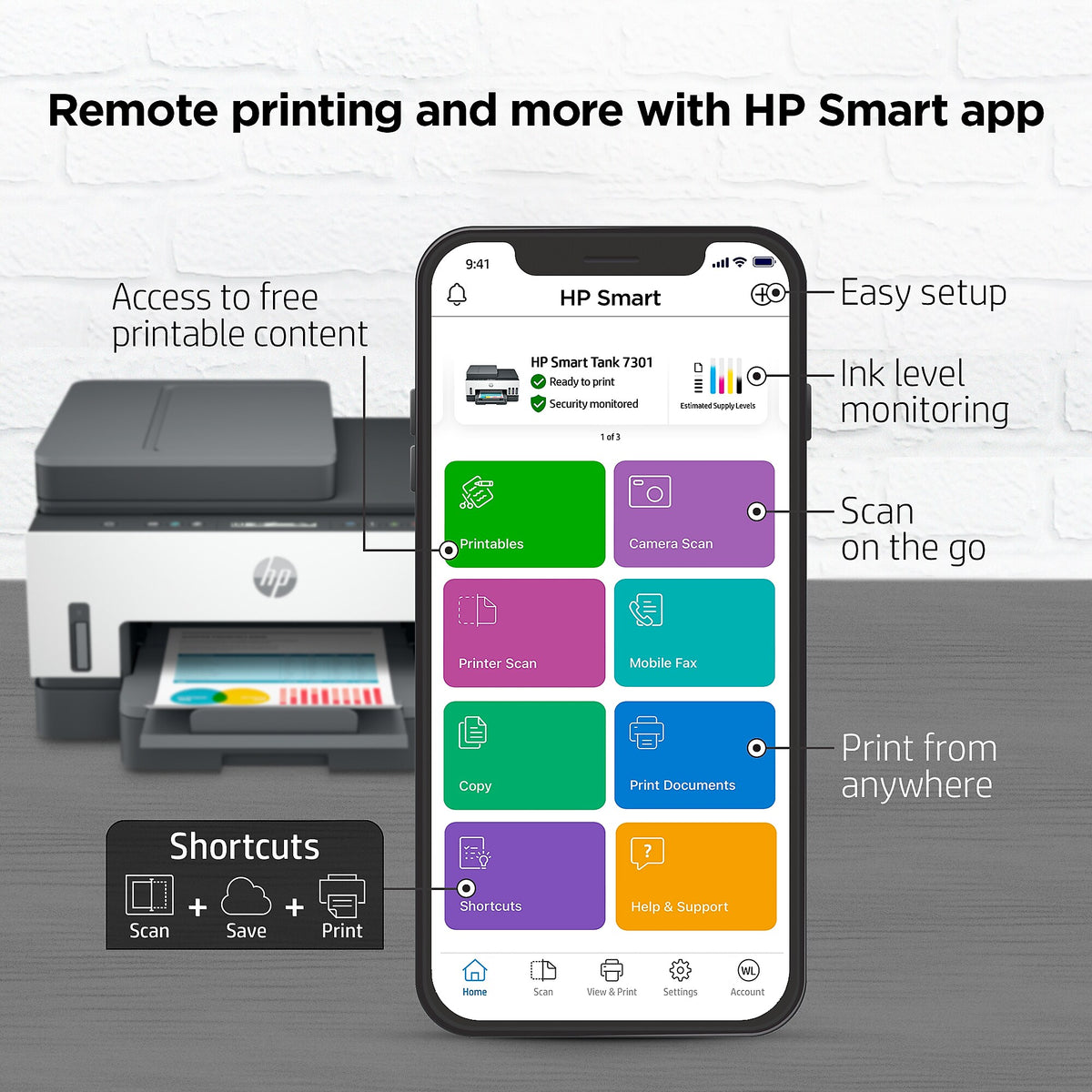 HP Smart Tank 7301 Inkjet Printer, All-in-One Supertank, Print/Copy/Scan