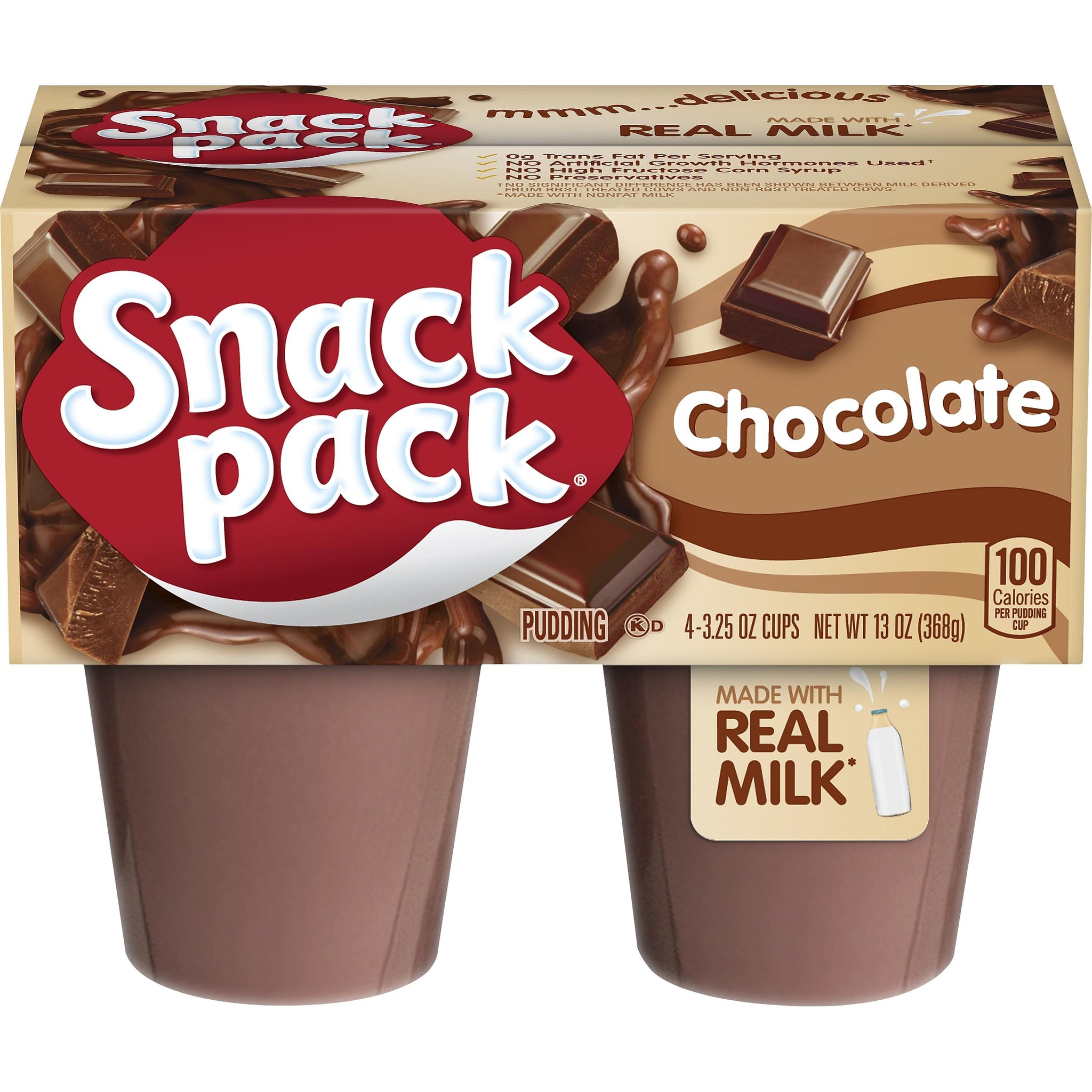 Hunt's Snack Pack Chocolate Pudding, 3.5 oz., 48/Carton