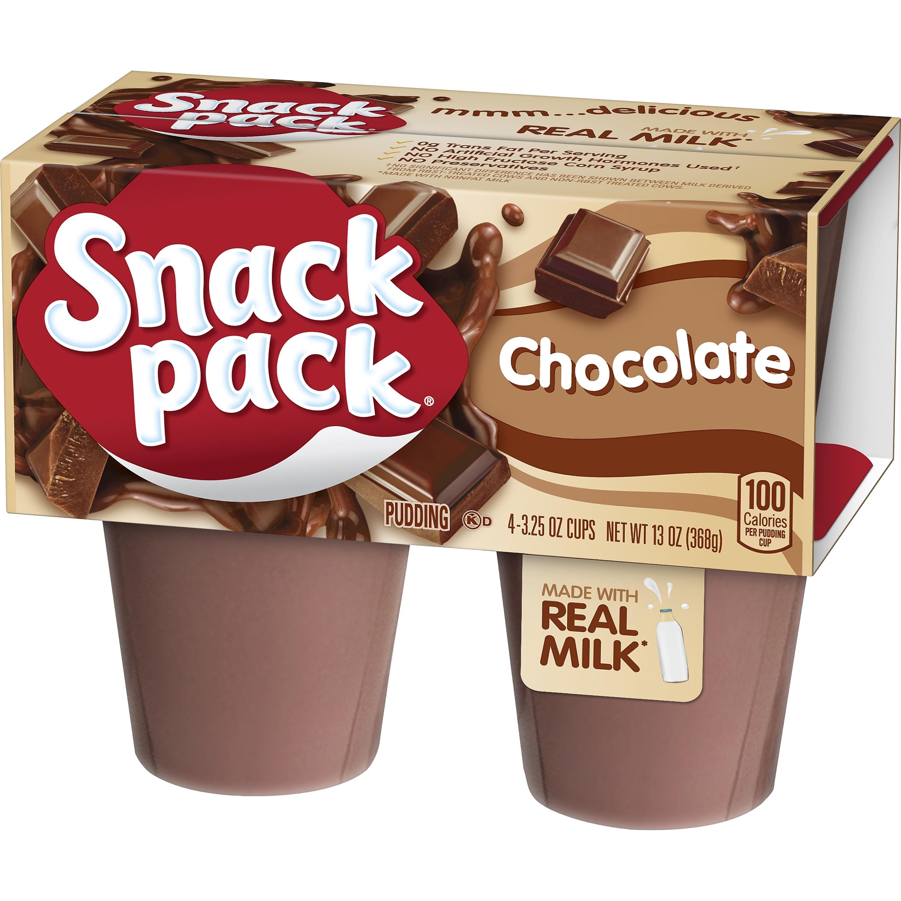 Hunt's Snack Pack Chocolate Pudding, 3.5 oz., 48/Carton