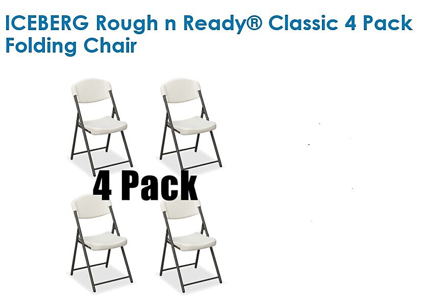 Iceberg Rough 'N Ready Plastic Folding Chairs, Platinum Granite, 4/Ct