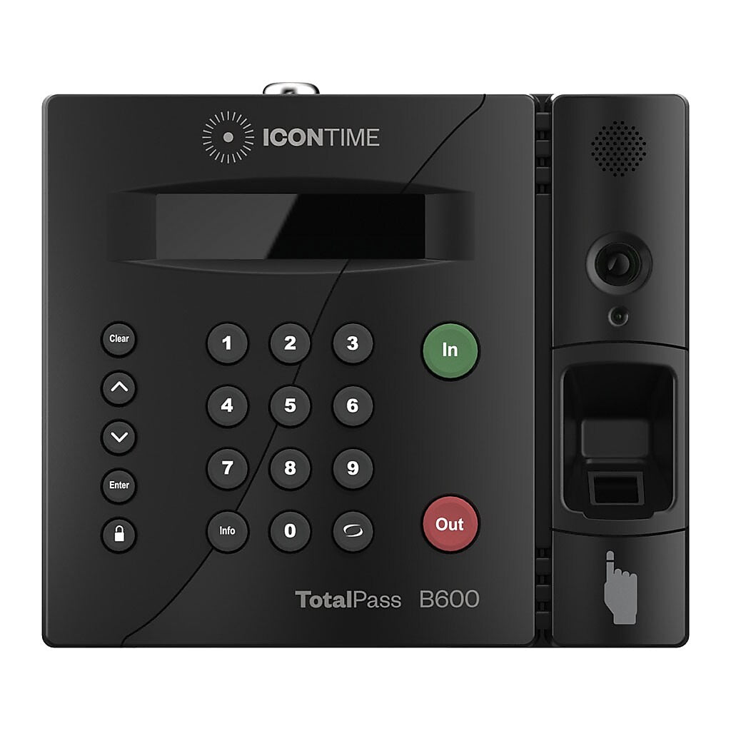 Icon Time TotalPass B600 Biometric Fingerprint Time Clock System, Black