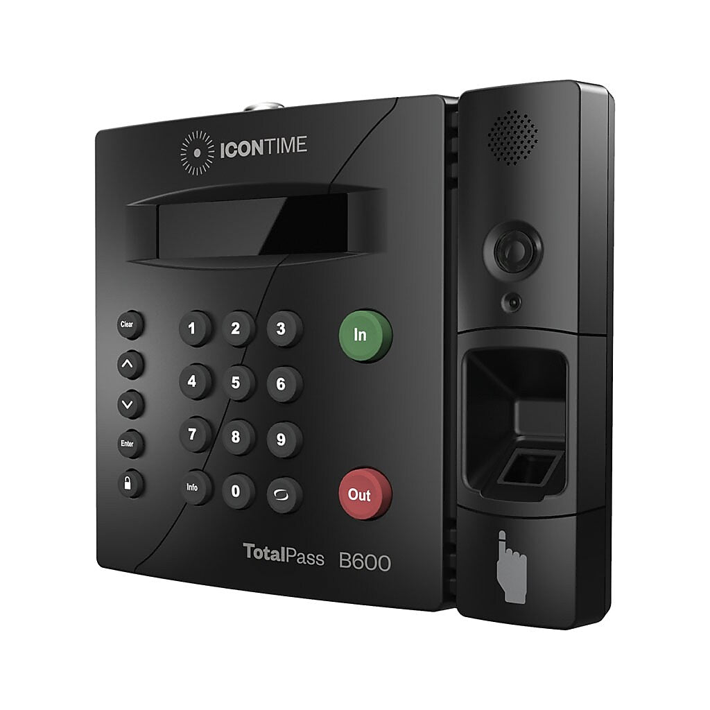 Icon Time TotalPass B600 Biometric Fingerprint Time Clock System, Black