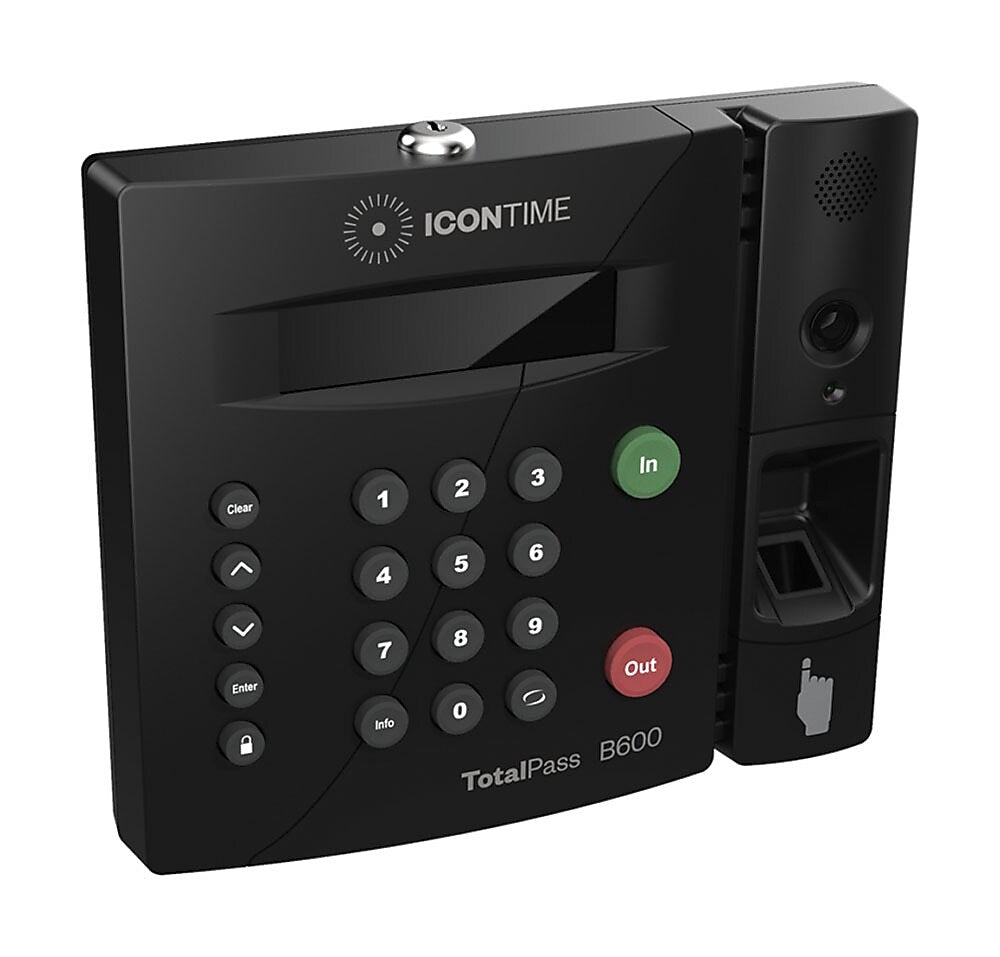 Icon Time TotalPass B600 Biometric Fingerprint Time Clock System, Black