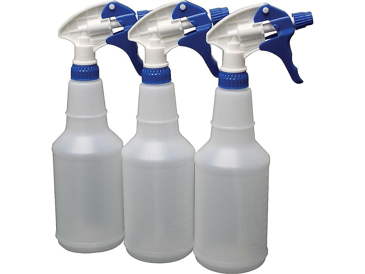 Impact 24 oz. Spray Bottle with Trigger, Transparent/White/Blue, 3/Pack