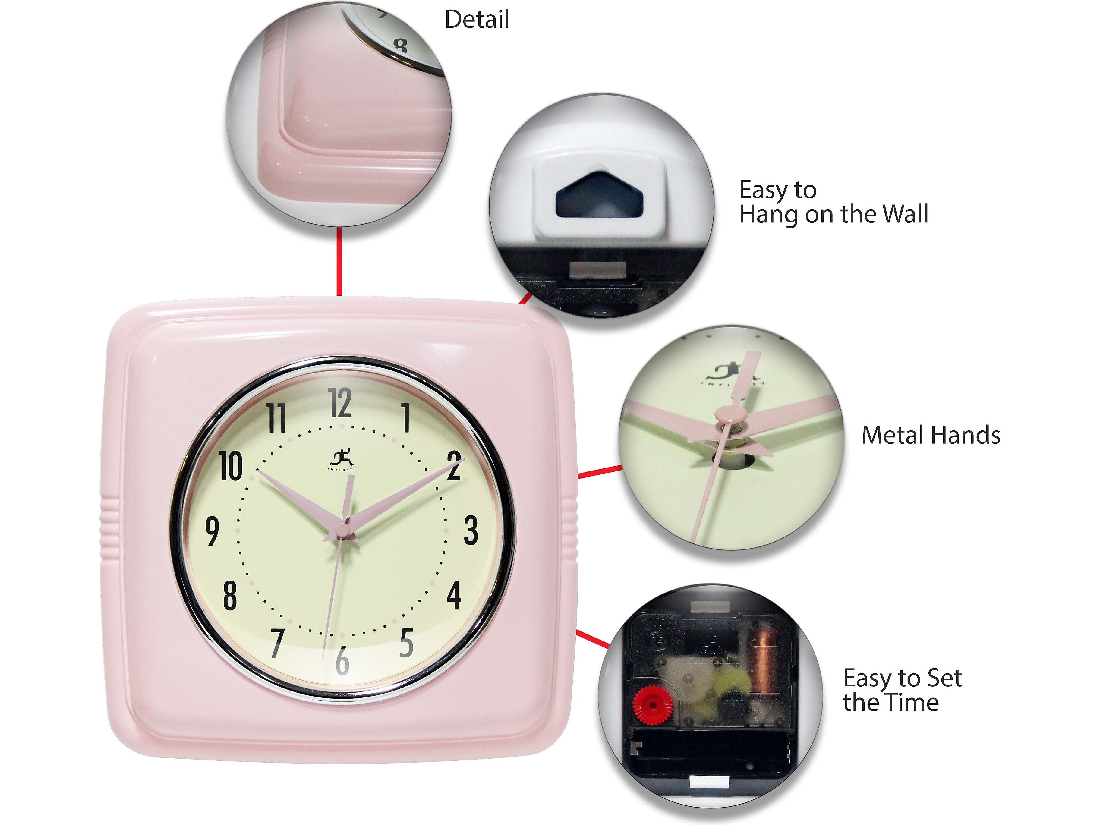 Infinity Instruments Square Retro Wall Clock, 9.25