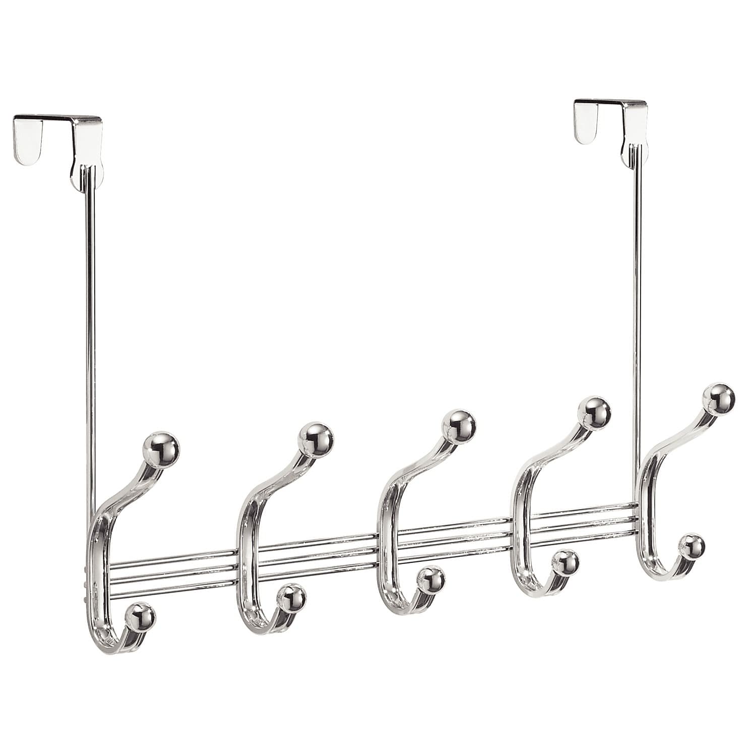 InterDesign York Lyra Over-the-Door 5-Hook Rack for Coats, Hats, Robes and Towels, Chrome