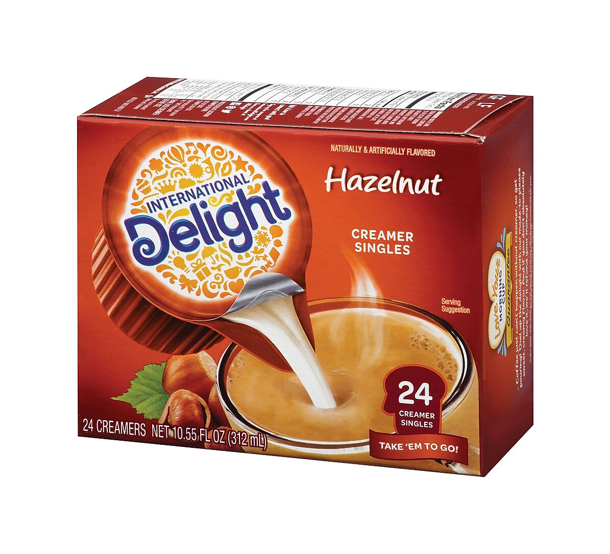 International Delight Hazelnut Dairy Free Liquid Creamer, 0.44 oz., 24/Box